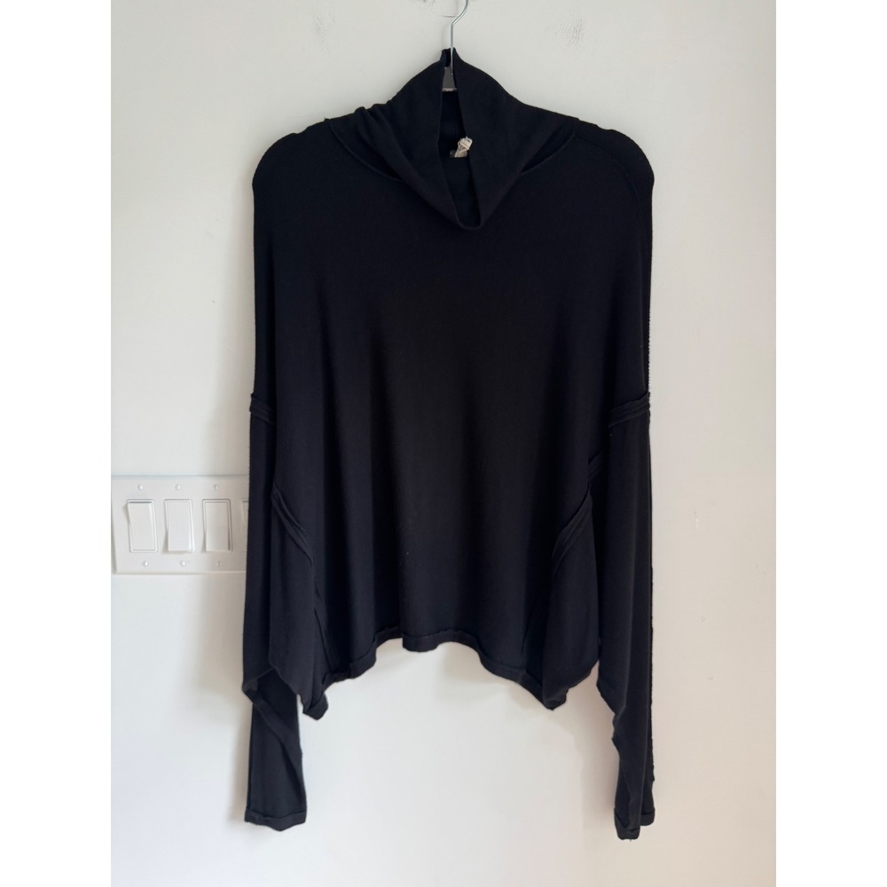We The Free Free People Black Turtleneck Ribbed Oversized Seam Top Small
